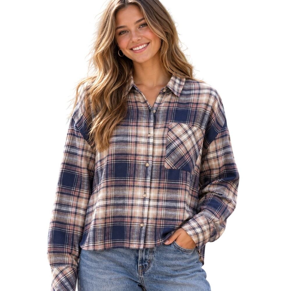 Scotch & Soda Amsterdam Plaid Flannel Shirt Womens XS Navy Cotton Gorp Farmhouse